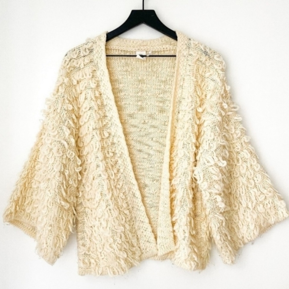 Anthropologie Akemi and Kim Loopy Shag Wide Arm Open Front Cardigan OS